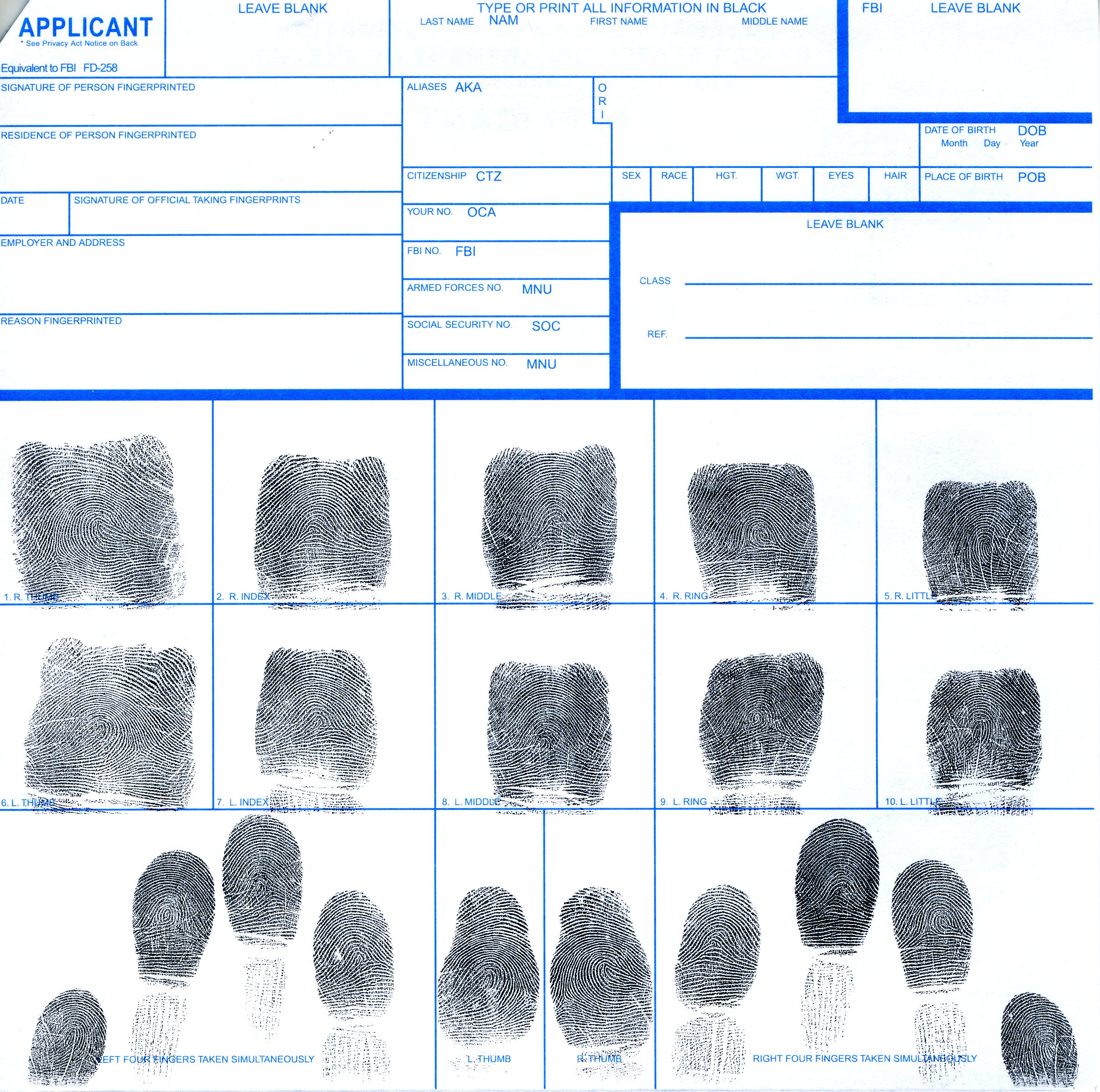 Fingerprint Card Printing